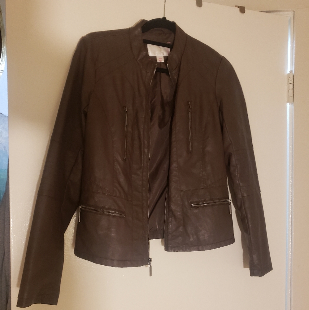 Brown faux leather motorcycle jacket medium